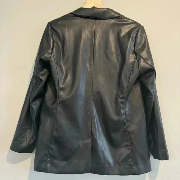 Nine West Faux Leather Blazer Jacket One Button Chic Edgy Modern Minimalist L - Picture 2 of 4
